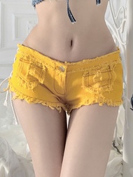 616 # อเมริกาแบบย้อนยุค Babes กางเกงยีนส์ celana pendek DENIM ฤดูร้อนแฟชั่นใหม่ Amazon ผ้ายืดเอวต่ำเซ็กซี่