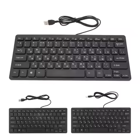 78-Key Russian/Arabic Language Slim Keyboard USB Wired Compact Keyboard with Ergonomic Buttons
