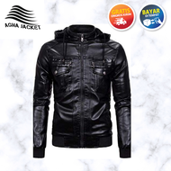 JAKET KULIT SINTETIS ANAK MUDA HOODIE KUPLUK PRIA