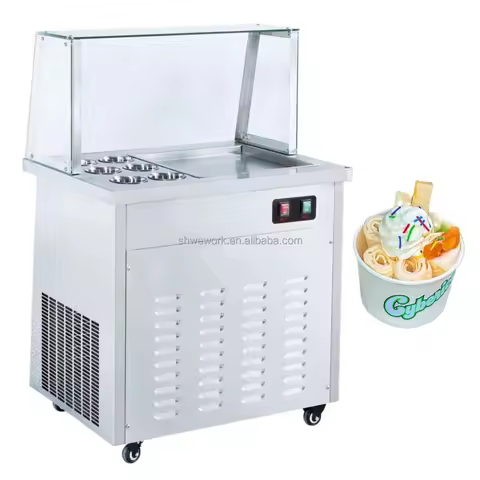 Single Pan Commercial Fried Ice Cream Roll Machine Rolled Ice Cream Machine Thailand Ice Cream Roll