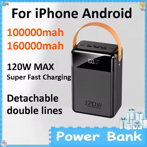 100000/160000mAh Large Capacity Power Bank 120W Quick Charging Built-in Line Phone Charger