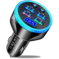 Multi Port USB C Car Charger Adapter with Voltage Display PD 30W 6 Ports Super Fast Charging Cigaret