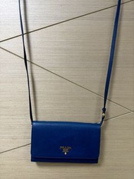 8成新 Prada Wallet with Strap|經典藍色Navy Blue|Outlet正版貨