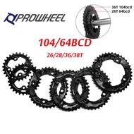 PROWHEEL Double Chainring 104 64BCD Road MTB Bike Chain Ring 26T 28T 36T 38T Bike Chainwheel 2X for 