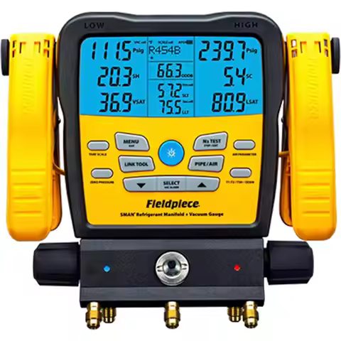 3-Port Digital Refrigerant Manifold with Vacuum Gauge for HVAC and Refrigeration Systems