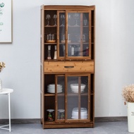 QM Sliding Door Kitchen Sideboard Cabinet Breathable Vegetable Cabinet Floor Cupboard Wooden Storage Locker with Door Su