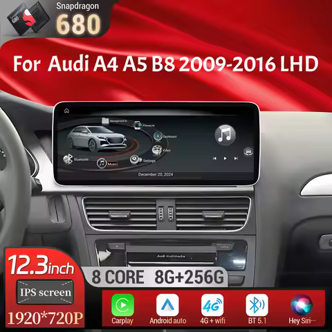 12.3 inch Left Hand Drive Android 13 Car Radio For Audi A4 A5 B8 2009-2016 BT Carplay Qualcomm Snapd