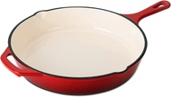 Enameled Cast Iron Skillet Red &amp; White Cast Iron Enameled Skillet White Cast Iron Pan Enamel Frying Pan BBQ Safe Pans Stovetop &amp; Induction Safe Red Nonstick Cast Iron Skillet
