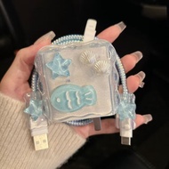 Blue Fish Stringing Set Cartoon Charger Case USB Cable Protector oppo 80w 67w vivo33w 44w 18w cable 