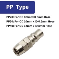 PP20 PP30 PP40 Quick Coupler Male Connector Air Hose ODxID 8x5mm 10x6.5mm 12x8mm