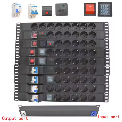 19 inch EU Plug PDU Power Strip Switcher Network Cabinet Rack Strips Schuko Powerlink box Power ampl