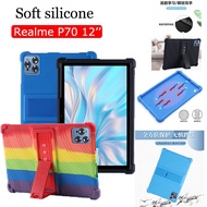 4 Corners Thicken Shockproof Back Cover for Realme Pad Tablet P70 Tab 12 inch Tablet Casing Anti-slip Swivel bracket Heat Dissipation Soft silicone for Realme Pad Tab 12''