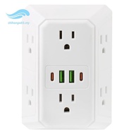 [shihanga83.my] Wall Outlet Extender Surge Protector, 6 Outlet Splitter , Multiple 3 Sided  Wall Ada