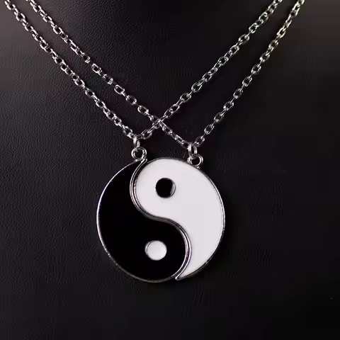 Hot Selling Yin And Yang Stitching Alloy Two Petals Pisces Couple Pendant Necklace Fashion Jewelry A