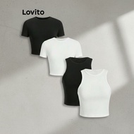 (trendy2)Lovito Casual Tank Top Plain Basic Crop Tank Top for Women L80ED368