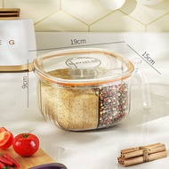 4 Grids Square Plastic Seasoning Box with Lid and Spoon Sealing and Moisture-proof Salt Pepper Spice