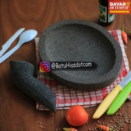 Mandiri Stone Cobek dan Ulekan / Uleg / Uleg Uleg / Coet / Penumbuk / Cobek Bulat Batu Lava Merapi K