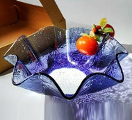 藍色復古海棠花玻璃盤 文創玻璃 窯燒玻璃 海棠花玻璃 老屋 禮品