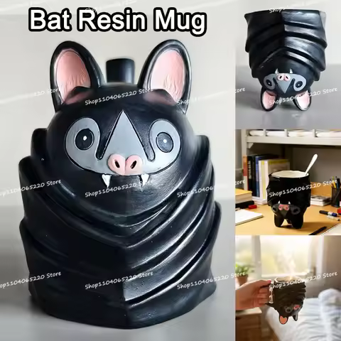 Strange Black Upside-down Bat Resin Coffee Mug Rare Gothic Cartoon Animal Milk Cup Home Office Party