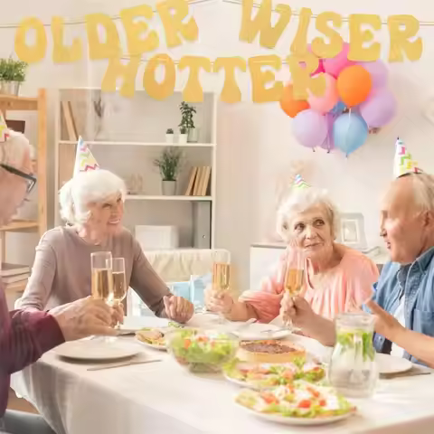 Silver Glitter Banner Older Wiser Hotter Paper Birthday Photobooth Backdrop Supplies Atmosphere Prop