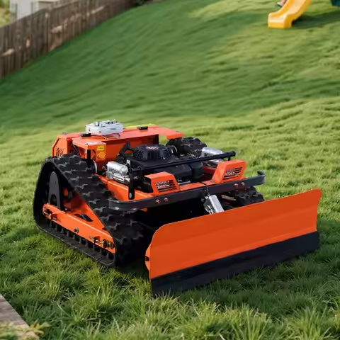 Customized Remote Control Lawn Mower with Front Blade, Snow Plow & Leaf Pusher, All-Terrain RC Grass