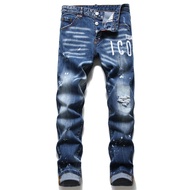 New Dsquared2 Brand Mens Jeans Mens Fashion Casual Slim Letter Print Stretch D2 Denim Pants High Str