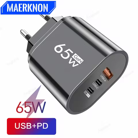 65W GaN Quick Charger PD 33W USB Type C 3 Ports Fast Charging for iPhone 13 Pro iPad Huawei Samsung 
