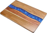 Acacia Wood Resin Charcuterie Board,13.8 * 9 inch,Expoxy Resin Ocean Blue Wave Pattern Cutting Board