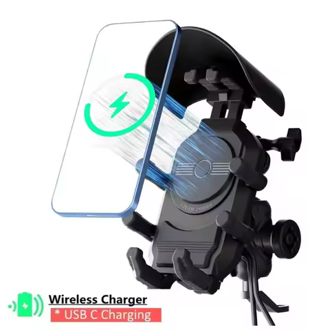 Shockproof & Light Blocking Motorcycle Phone Holder Wireless Charger & 18W USB 30W Type C Fast Charg