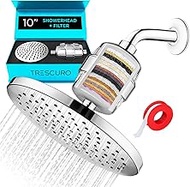 TRESCURO 10" Chrome Shower Head &amp; Multi-Stage Hard Water Filter | Chlorine, Fluoride, &amp; Toxic Chemical Removal for Healthier Hair &amp; Skin | Replaceable Filter Cartridge