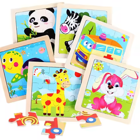 9pcs Small Size Wooden Puzzle Montessori Toys for Baby Jigsaw 3D Puzzle board game Educational Toys 