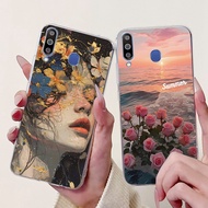 For Samsung A40S Case SM-A3050 Clear Aesthetic Cute Cat Fashion Flowers Painted Back Cover For Samsu