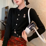 Ielgy phong cách Đại Học gấu thêu Áo len dài tay giản dị với Áo cardigan nhỏ cho nữ