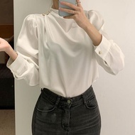 Clothing Fashion YY Shirt Chiffon Top Bottoming Korean Version Side Collar Buttoned Classy Loose T51