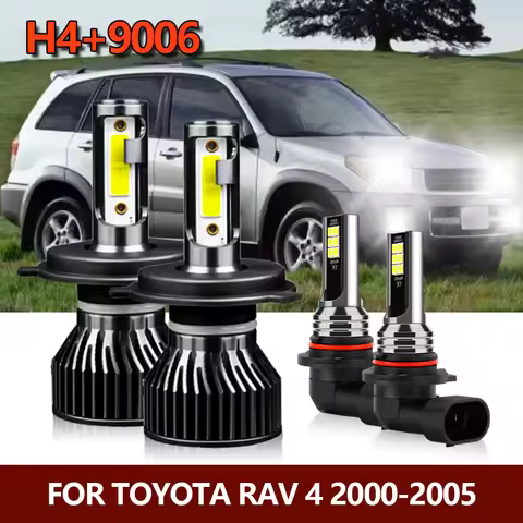4x LED Headlight Hi/Lo Fog Bulbs H4 9006/HB4 Lights Bright Luces Lamps Kit For Toyota RAV 4 RAV4 200