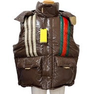 全新 □GUCCI adidas 713715 Web Line 三條紋連帽羽絨背心ブラウン54碼 義大利製造 正品 男款