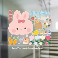 Decal Sticker Gấu Hoa bướm Cute Happy Day Dán Gương Decor Cửa Kính Trang Trí Cửa Hàng Màu Xinh