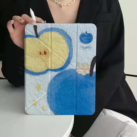 Summer Fresh Blue Apple Fruit Cartoon Design - For iPad Case iPad 11 A16 Air 7 Pro Mini 6 10 9 8 5 4