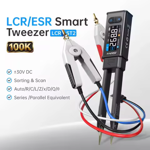 FNIRSI LCR-ST2 100K LCR ESR Meter 2-in-1 Digital Tweezers Bridge,SMD Through-Hole Component Tester R