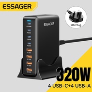 Essager 320W Super Flash Charge GaN 4A+4C Chargers QC18W USB A Type C PD100W Ultra-fast Charger For 