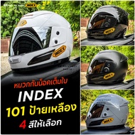 หมวกกันน็อค index 101 ป้ายเหลือง 4 สีให้เลือก ไซส์ L รอบหัว 59-60 cm หมวกกันน๊อคindex101