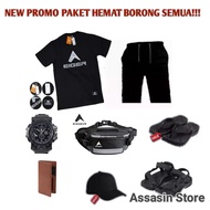 promo paket super komplit 8 in 1 pria kaos distro eiger setelan celana pendek chino sandal japit dewasa gunung pria jam tangan kasua[ tahan air dompet panjang kulit tas selempang topi ori distro  polos