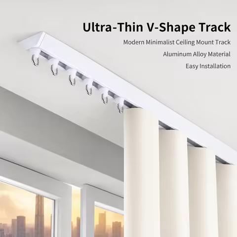 V-Shaped Ultra Thin Invisible Curtain Track Set Heavy Duty Ceiling Mount Aluminum Alloy Curtain Rail