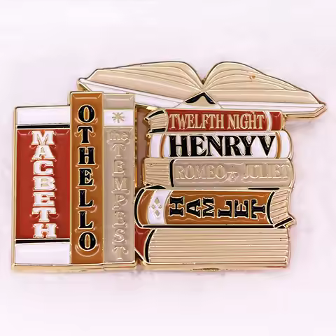 William Shakespeare Play Books Enamel Pin Macbeth Othello The Tempest Twelfth Night Henry V Badge Br