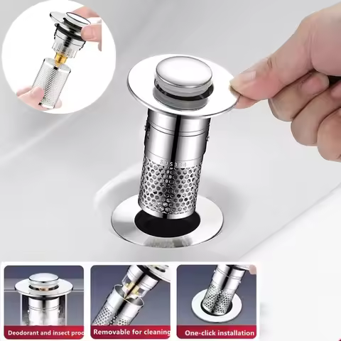304 Stainless Steel Bathroom Sink leaking Plug Filter Pop Up Sink Drain Filter Detachable Sink Filte