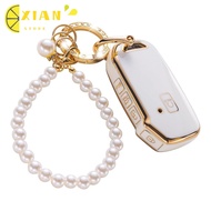XIANS for Lexus Key Fob Cover, TPU White Key  Shell, Car Key Fob Accessories Gold Edge Pearl Smart Cae Key Protector for