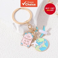 Cartoon Earth Plane Luggage Explore Enamel Keychain For Friendship Gift Handmade Jewelry