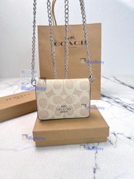 COACH蔻驰经典老花链条钱包奶茶色迷你尺寸10.8x8.2
