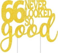 66 Never Looked So Good Cake Toppers Gold Glitter, Happy 66th Birthday Cake Decorations Cheers to 66