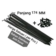 HITAM Spoke Length 174mm. Black Stainless Steel Spokes For 20-inch 406- Pure anti-Rust seli